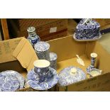 A large quantity of blue and white china to include Blakeney Cheese dome, lidded pots, sunflower