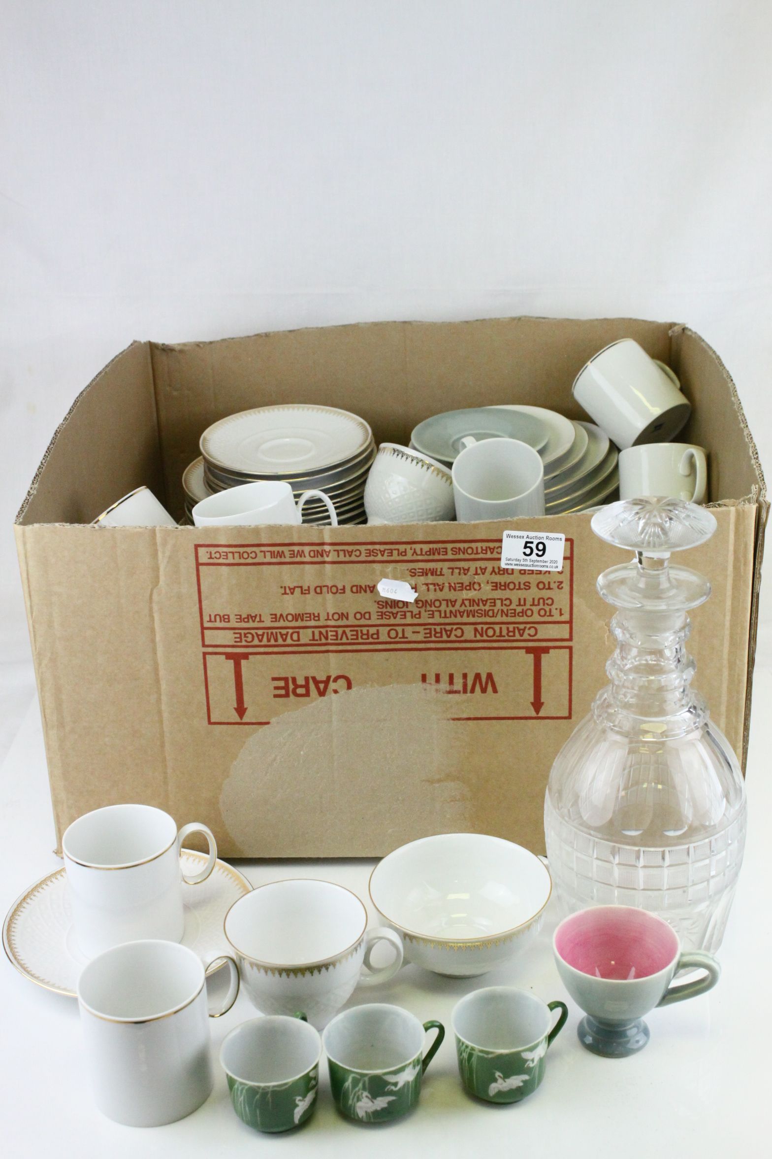 Collection of German Dinner Ware including Thomas, Cinnabar Style Vase, Glass Decanter and other