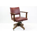 Mid 20th century Swivel Desk Chair, the base stamped "Hillcrest", WHF England