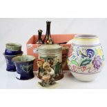 Mixed Lot of Ceramics including Poole Pottery, Devon Fieldings Sylvan Lustrine Bottle Vases