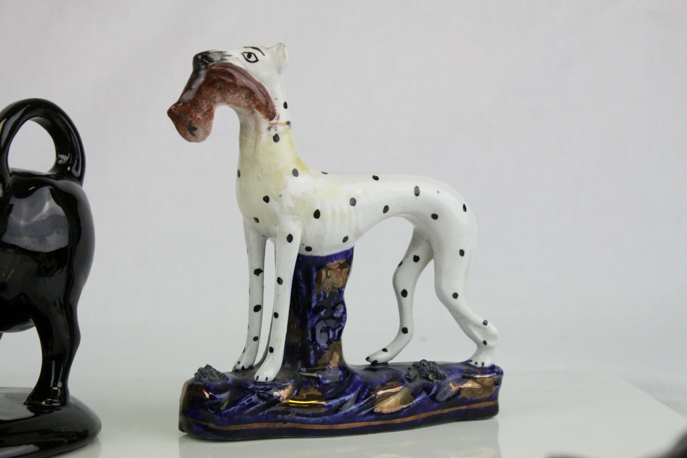 Collection of Ceramics including Four Staffordshire Dogs, Jackfield Black Cow Creamer with Gilt - Image 4 of 6