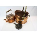 Copper Kettle and a Copper Coal Scuttle plus Metal Queens Jubilee Commemorative Pot Stand