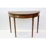 19th century Mahogany Demi-Lune Side Table raised on turned tapering legs, h.74cms w.96cms