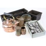 Copper Kettle, Copper & Brass Moneybox in the form of a Letterbox, Three Further items of Copper,