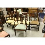 Harlequin Set of Seven 19th century Country Ash Dining Chairs with Shaped Splats (including two