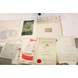 Mixed Lot including a Quantity of Signed Unframed Etchings and Drawings plus Various Certificates