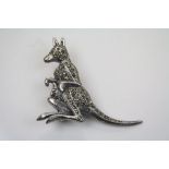 A silver and marcasite kangaroo and joey brooch