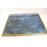 Mid 20th century Impressionist Style Oil Painting on Canvas of a Night Time Lagoon Scene,