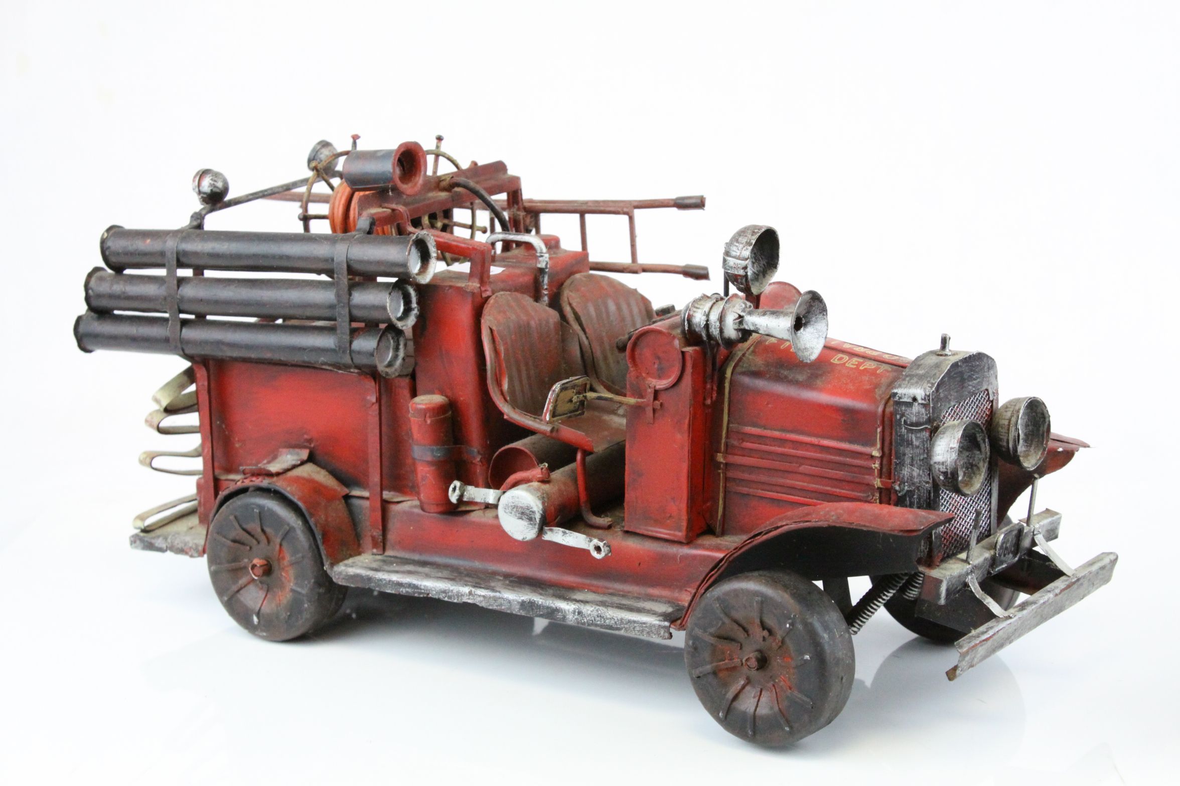 Tin Plate Model of a Vintage Fire Engine, L.40cms together with a Tin Plate Model of a Car and a - Image 6 of 7