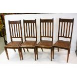 Set of Four 1930's / 40's Oak Dining Chairs with Studded Leatherette Seats