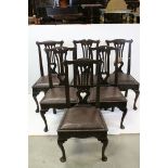 Set of Six Chippendale Style Carved Oak Dining Chairs with drop-in seats