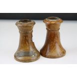 Pair of Early 20th century Candlesticks made from the teak of H.M.S Terrible, h,9cms