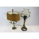 Two Brass Table Lamps, one converted from an oil lamp