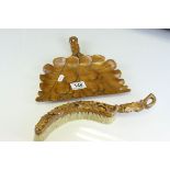 Late 19th / Early 20th century Treen Crumb Tray and Brush, well carved in the form of Oak Leaves and