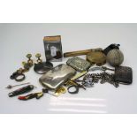 Tray of mixed collectables to include a hallmarked silver vesta case, a silver cheroot case and a