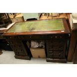 Mid 19th century Style Mahogany Twin Pedestal Desk with Green Leather Inset Top over an