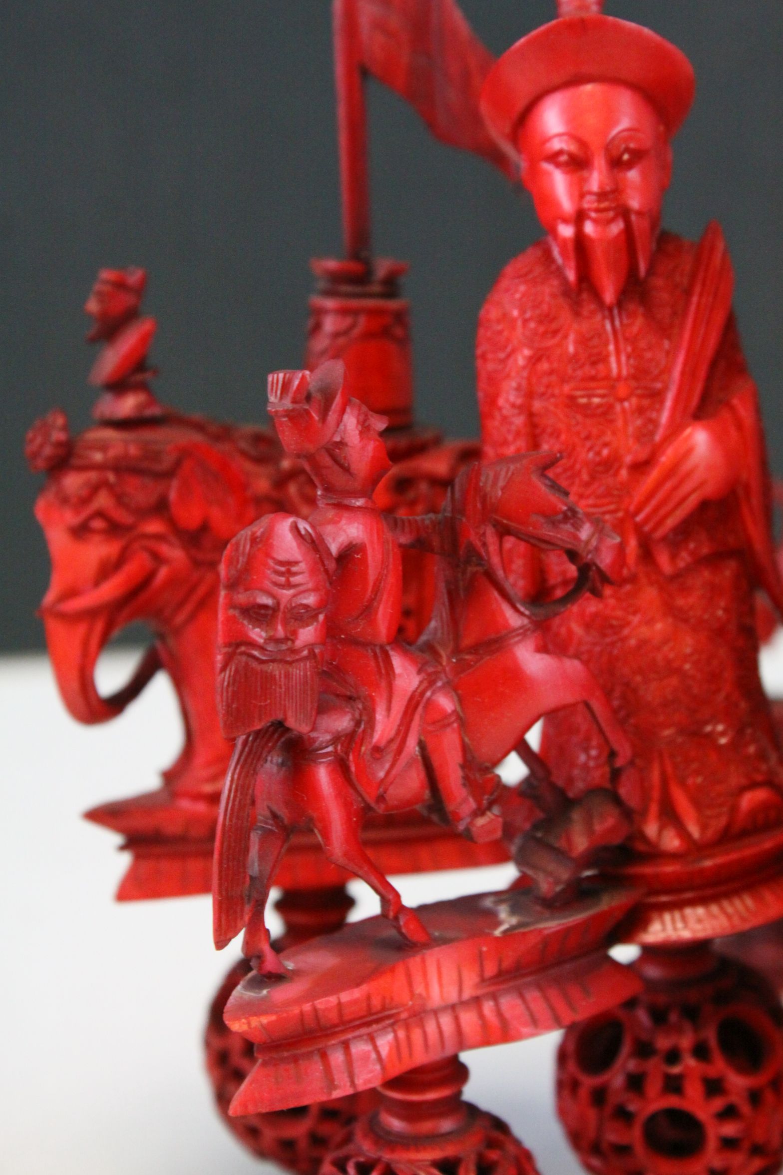 A 19th Century Chinese export carved ivory figural chess set, Canton. The white and red side - Image 26 of 26