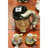 Royal Doulton 'Gone Away' jug together with Pair of Miniature Continental Cabinet jugs, depicting