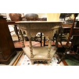 Victorian Jacobean Style Bleached Oak Side Table with Platform Base, h.74cms L.90cms