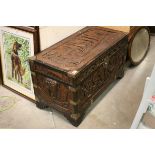 Asian Carved Camphorwood Trunk with Brass Mounts, L.104cms h.59cms