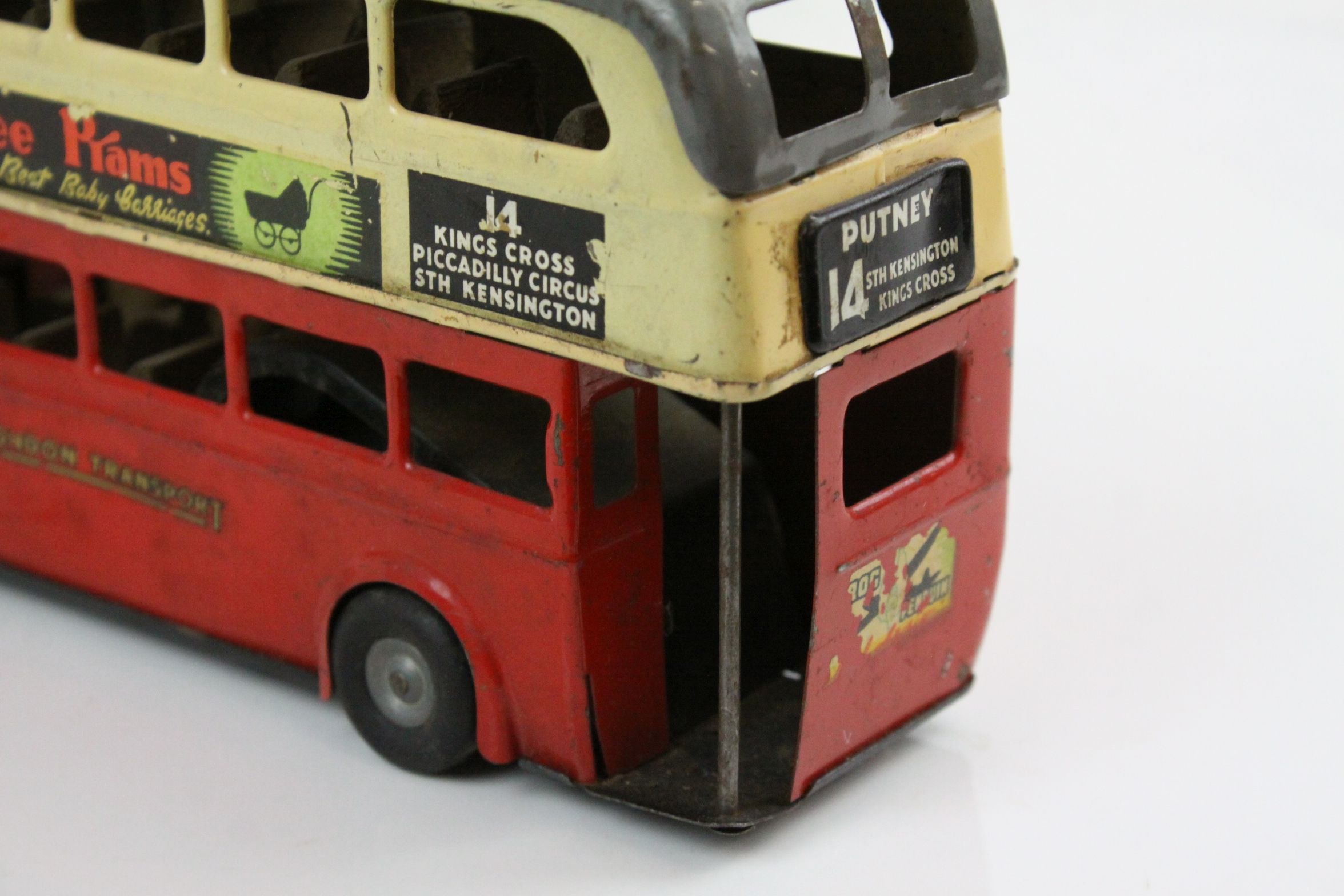 Triang Minic tin plate London Double Decker Bus, with some play wear, plus a Britains animal - Image 7 of 7