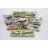 Eleven boxed and unmade Matchbox 1/72 plastic model kits to include PK404, PK401, PK130, PK101,