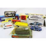Seven boxed diecast models, all with damaged boxes, to include 4 x Dinky (699 Leopard Recovery Tank,