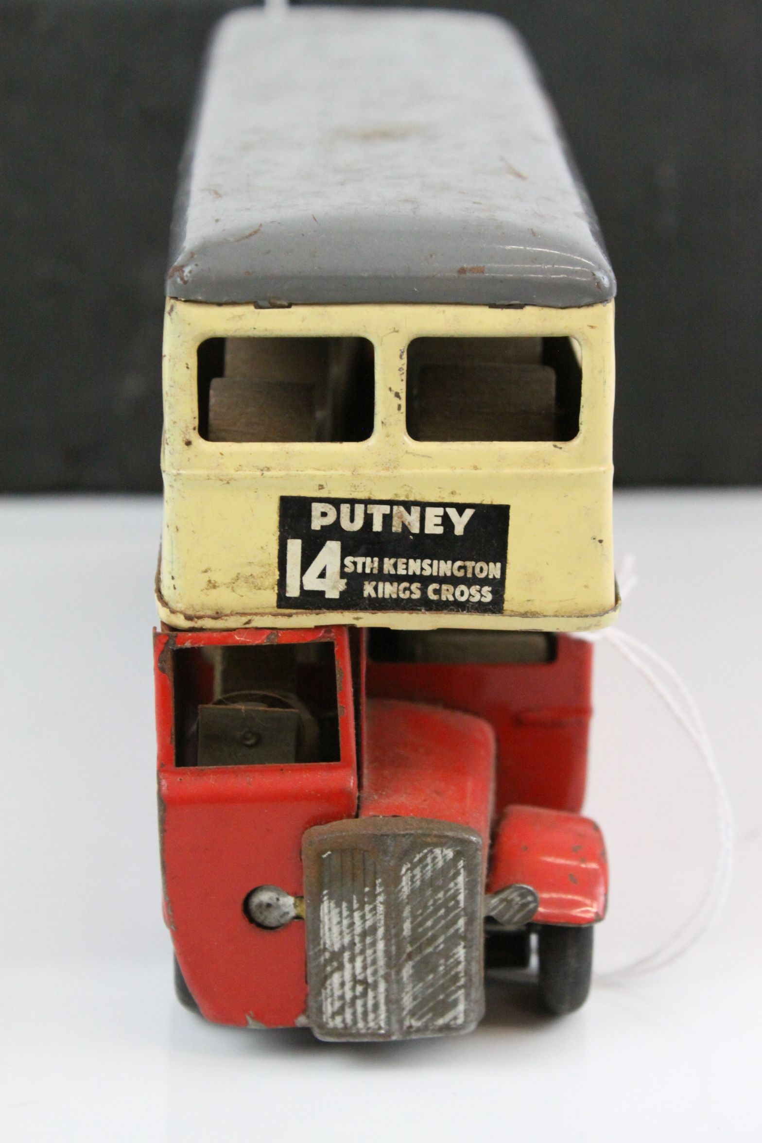 Triang Minic tin plate London Double Decker Bus, with some play wear, plus a Britains animal - Image 5 of 7