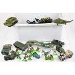 Collection of play worn military diecast models and figures to include Dinky and Britains Deetail