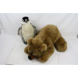 Two contemporary Steiff soft toy animals to include Penguin (15" approx) and crouching bear (25"