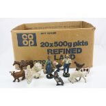 Quantity of mid 20th C metal and plastic farming figures and animals to include Briatins, NB Belguim