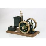 Live Steam Stationary Steam Engine on wooden base, vg scratch part built example, 26 x 10cm approx