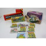 Mixed group of toys to include boxed Friction Powered tin plate Space Helicopter, boxed Air Liner