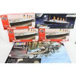 Boxed Revell Level 5 Platinum Edition 1/350 Tirpitz plastic model kit plus 4 x boxed Titanic model