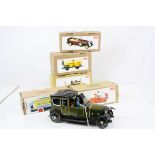 Five boxed Jaya reproduction tin plate models to include Fire Engine, Shell Tanker, bus, boat and
