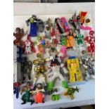 Group of 80s/90s action figures and toys to include G1 Hasbro Takara Transformers x 3, Power Rangers