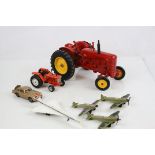 Seven vintage mildly play worn diecast models to include ERTL Massey Ferguson tractor, Corgi James