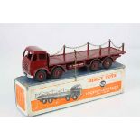 Boxed Dinky Supertoys 505 Foden Flat Truck with chains, in maroon with maroon hubs, chain loose to