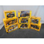 Eight boxed 1/32 Britains JCB diecast models to include 550-80 Loadall, TM 310S Loader, 3C Mark III,