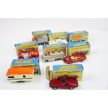 Eight boxed Matchbox Superfast diecast models to include 68 Porsche 910 in metallic cerise, 23