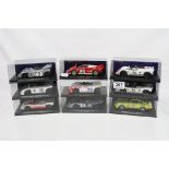 Nine cased Fly slot cars to include 88056 Porsche 908/3 Test Nurburgring 1971 C60, C26 Ferrari 512 S