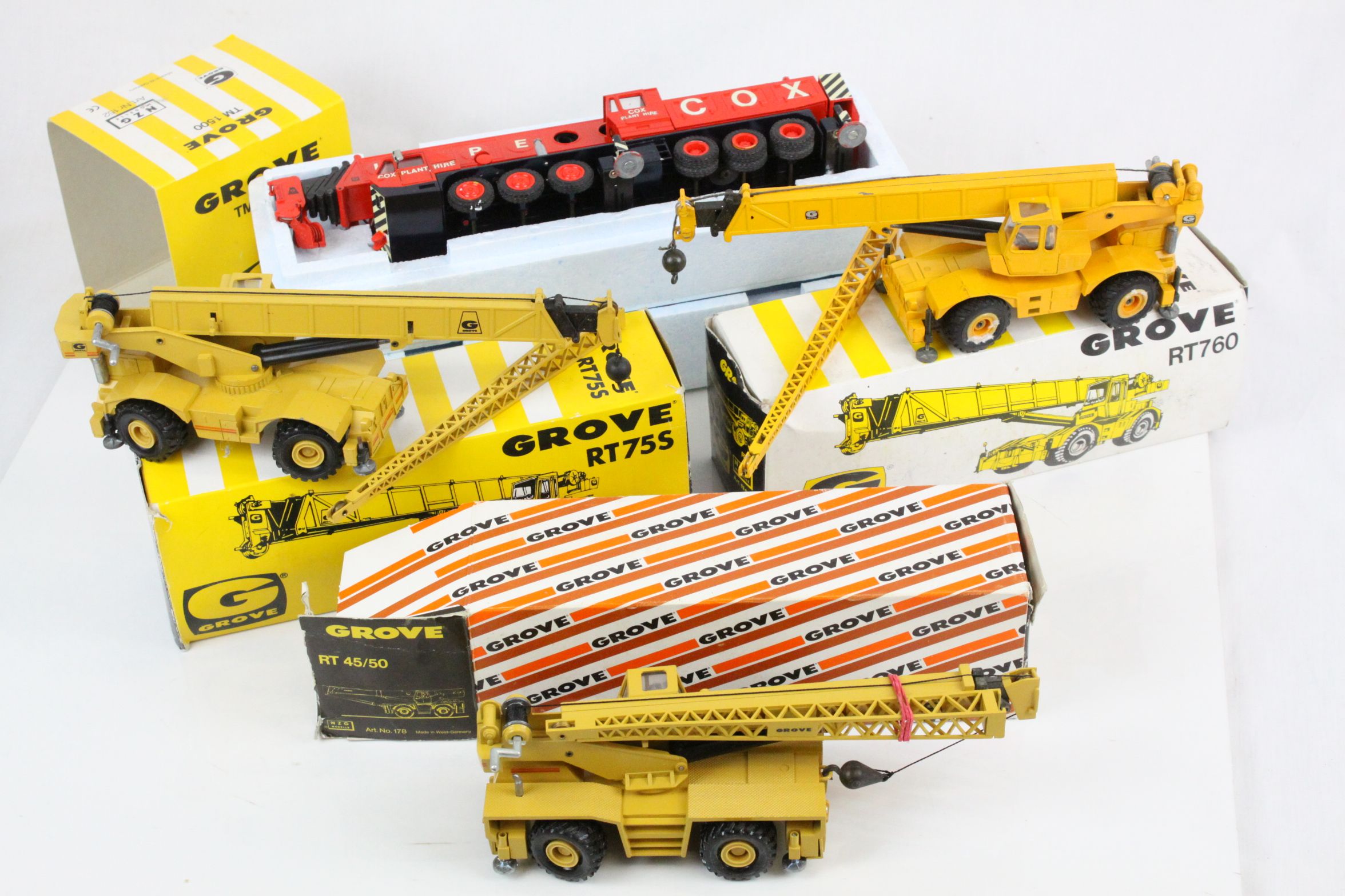 Four boxed NZG Grove diecast construction models to include 152 TM1500, 149 RT760, 149 RT75S and 178