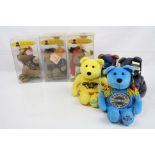 Set of three cased ltd edn Dart Jimi Hendrix Collectible Bears (two remain sealed) plus 4 x