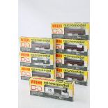 Eight boxed Wrenn Micromodel N gauge items of rolling stock to include 3 x 314 Maroon Composite