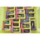 18 boxed Matchbox models of Yesteryear diecast models in yellow/pink and yellow/purple boxes