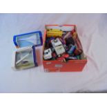 Quantity of play worn vintage diecast models to include Matchbox Lesney etc plus a boxed Corgi 59902