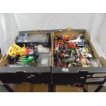 Large group of playworn diecast and plastic models, mostly loose, to include Matchbox, Corgi,