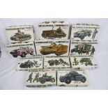 11 Boxed unmade Tamiya 1/35 plastic model military kits to include 82 British 34ton Ambulance