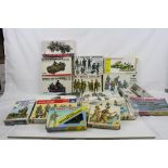 Collection of 20 boxed and unmade plastic military model kits and figure sets to include Airfix,