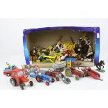 Collectioon of Britains, Corgi and Dinky diecast farming models and plastic figures, play worn